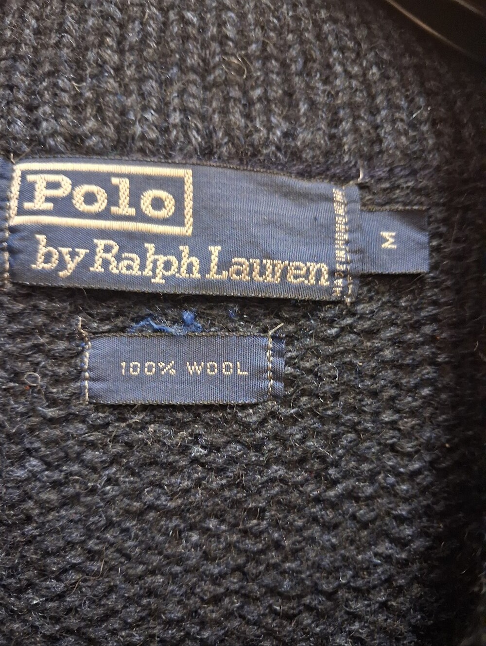 VINTAGE POLO RALPH LAUREN SHAWL-COLLAR CARDIGAN LEATHER BUTTONS MEN’S MEDIUM - Picture 3 of 3